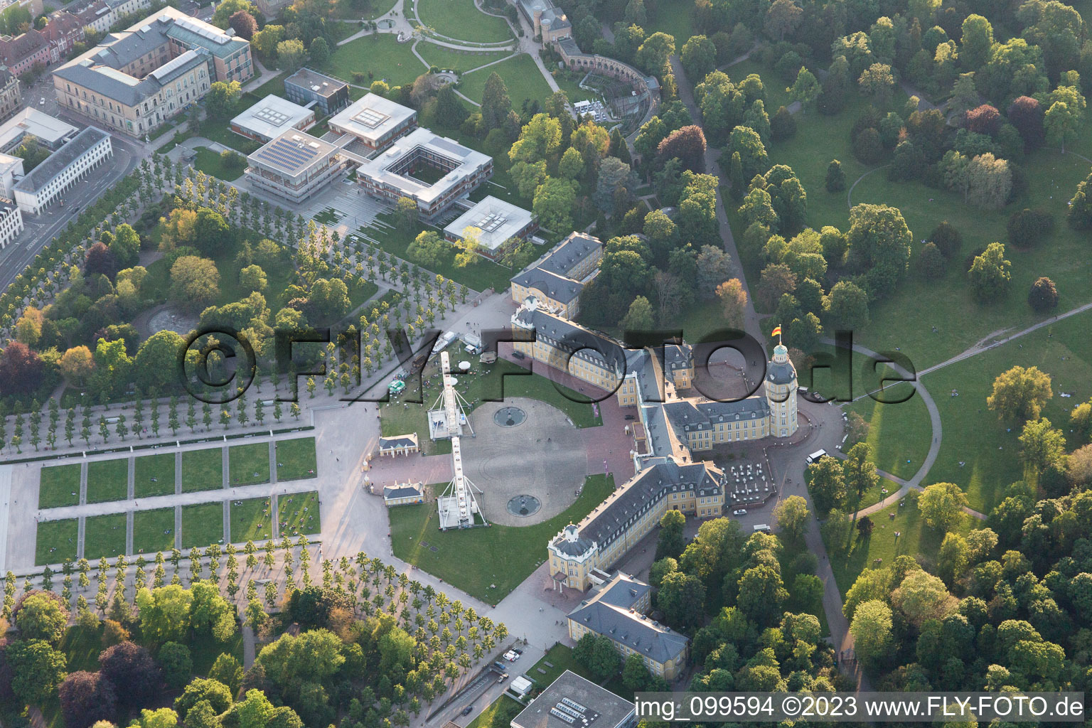 Aerial photograpy of Castle Square in the district Innenstadt-West in Karlsruhe in the state Baden-Wuerttemberg, Germany