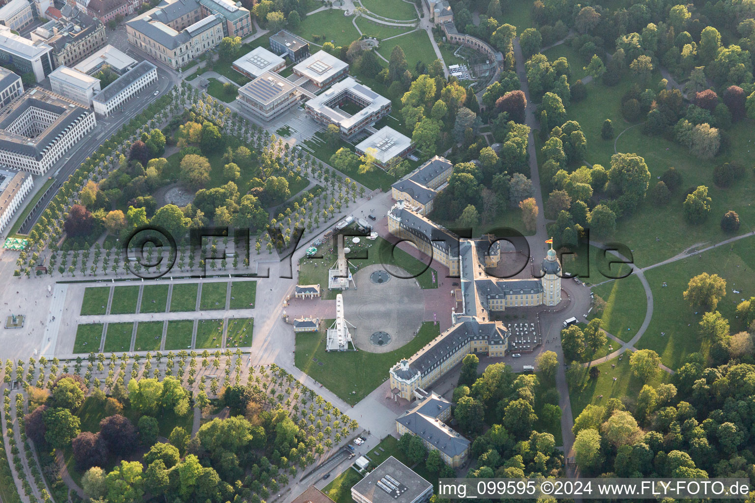 Oblique view of Castle Square in the district Innenstadt-West in Karlsruhe in the state Baden-Wuerttemberg, Germany