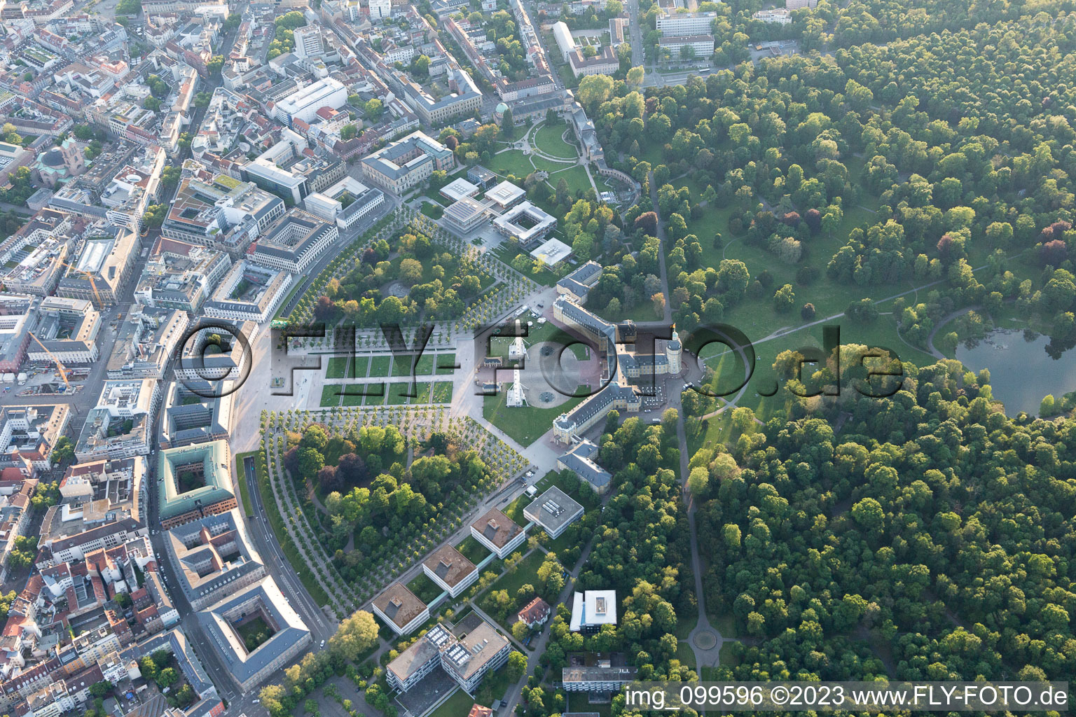 Castle Square in the district Innenstadt-West in Karlsruhe in the state Baden-Wuerttemberg, Germany from above