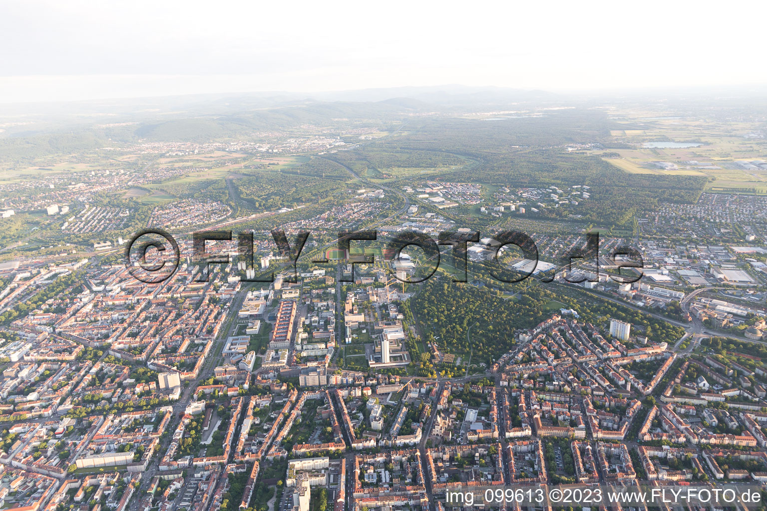 Aerial view of Brauerstr in the district Südweststadt in Karlsruhe in the state Baden-Wuerttemberg, Germany