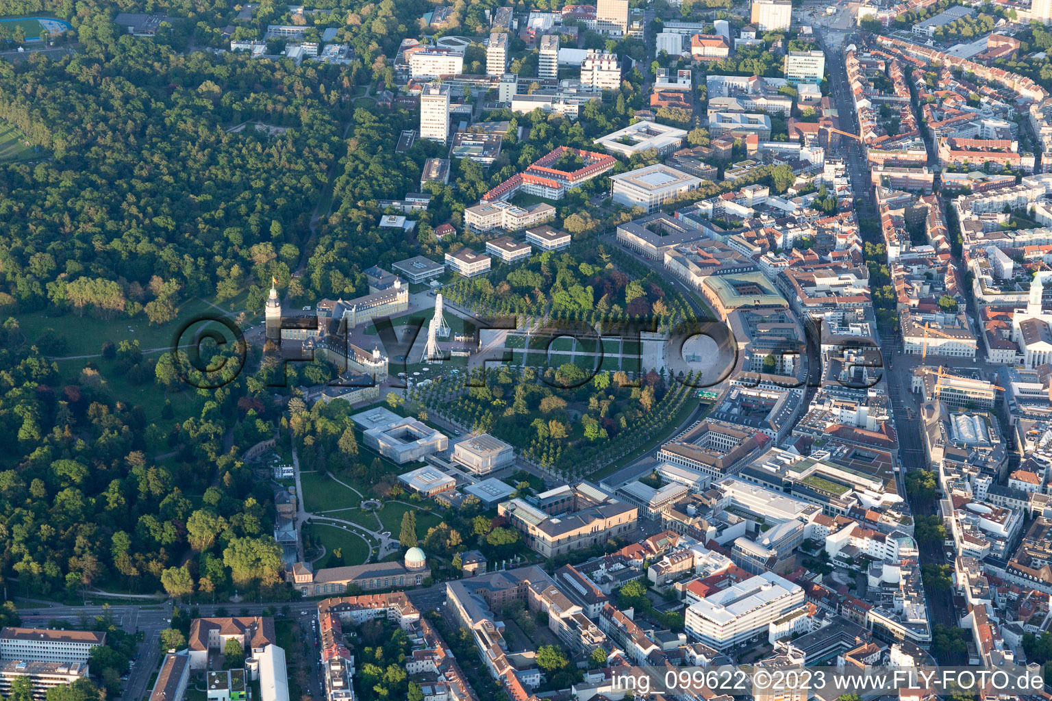 Aerial view of Kaiserstr, Schloßplatz in the district Innenstadt-West in Karlsruhe in the state Baden-Wuerttemberg, Germany