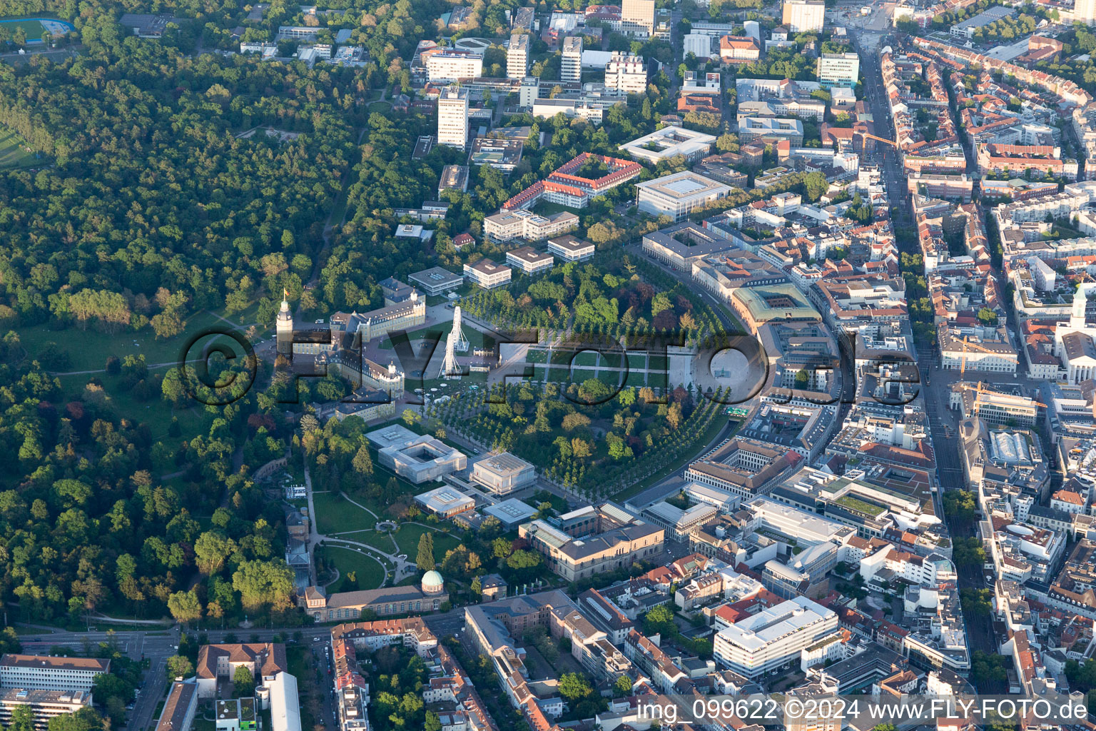 Aerial view of Kaiserstr, Schlossplatz in the district Innenstadt-West in Karlsruhe in the state Baden-Wuerttemberg, Germany