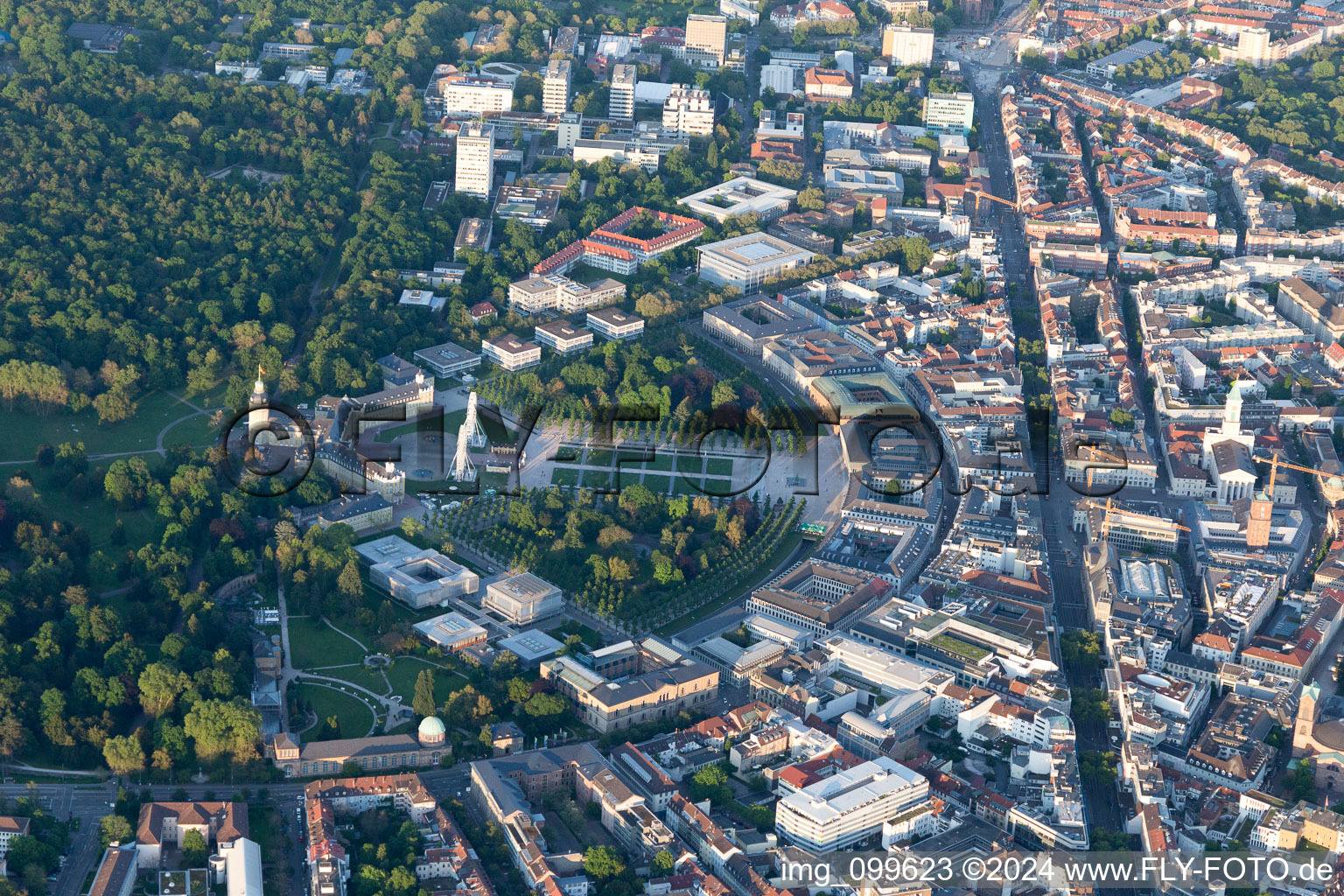 Aerial photograpy of Kaiserstr, Schlossplatz in the district Innenstadt-West in Karlsruhe in the state Baden-Wuerttemberg, Germany