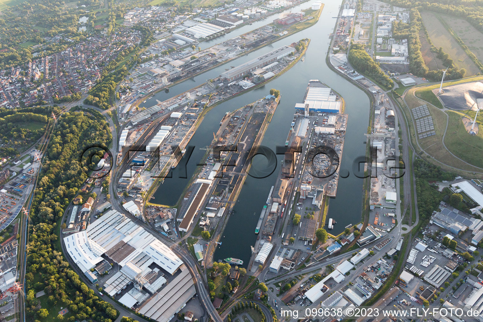 Aerial photograpy of District Rheinhafen in Karlsruhe in the state Baden-Wuerttemberg, Germany