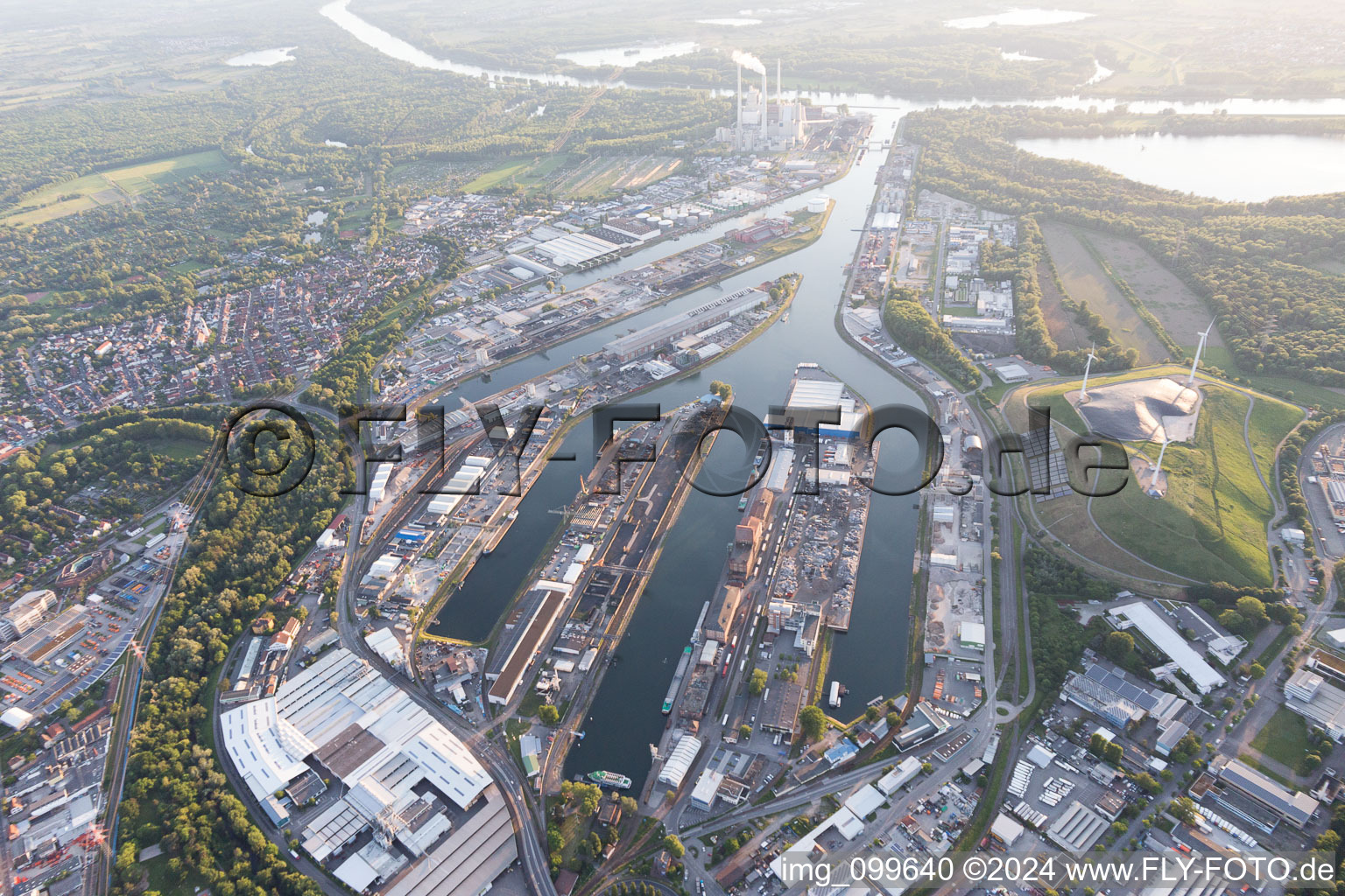 Oblique view of District Rheinhafen in Karlsruhe in the state Baden-Wuerttemberg, Germany