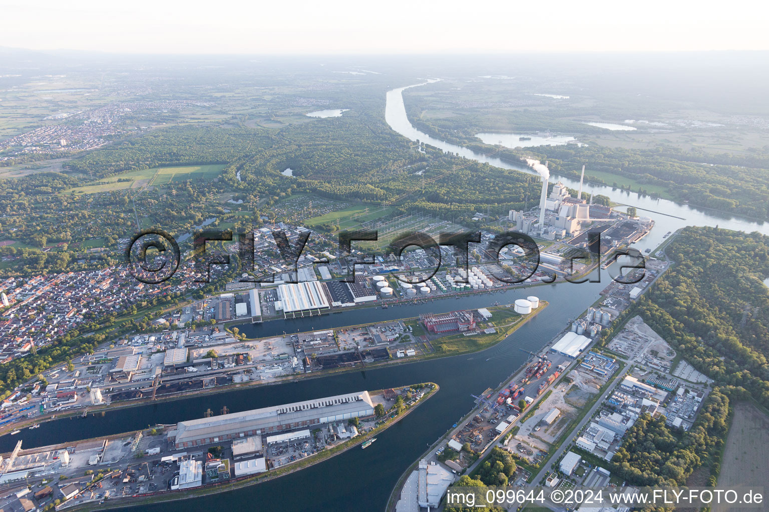 District Rheinhafen in Karlsruhe in the state Baden-Wuerttemberg, Germany from the plane