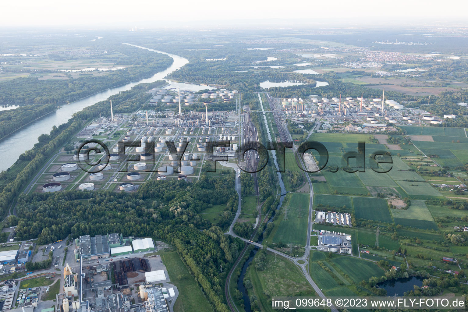Aerial view of MIRO oil refinery in the district Knielingen in Karlsruhe in the state Baden-Wuerttemberg, Germany