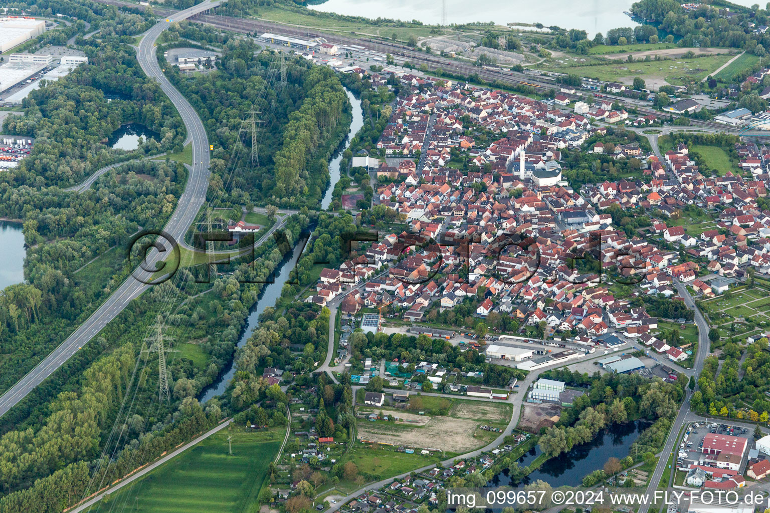 Bird's eye view of Wörth am Rhein in the state Rhineland-Palatinate, Germany