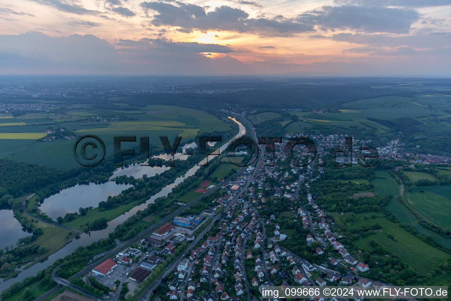 Schonungen in the state Bavaria, Germany seen from a drone