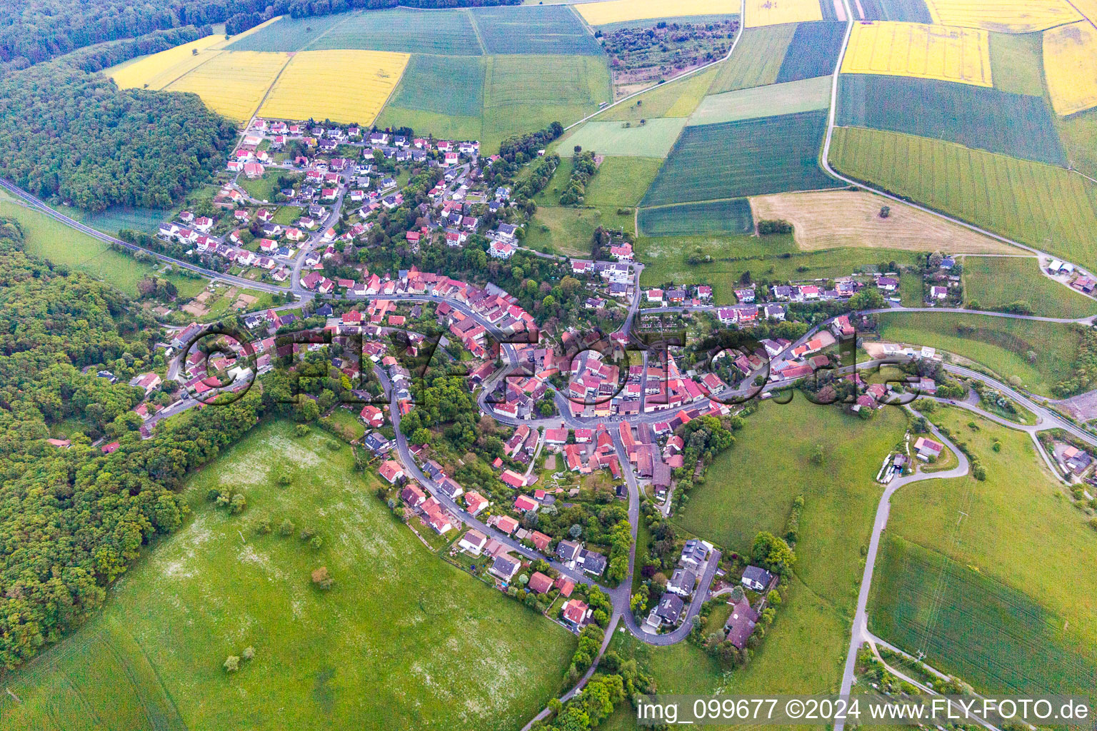 Aerial view of District Zell in Üchtelhausen in the state Bavaria, Germany