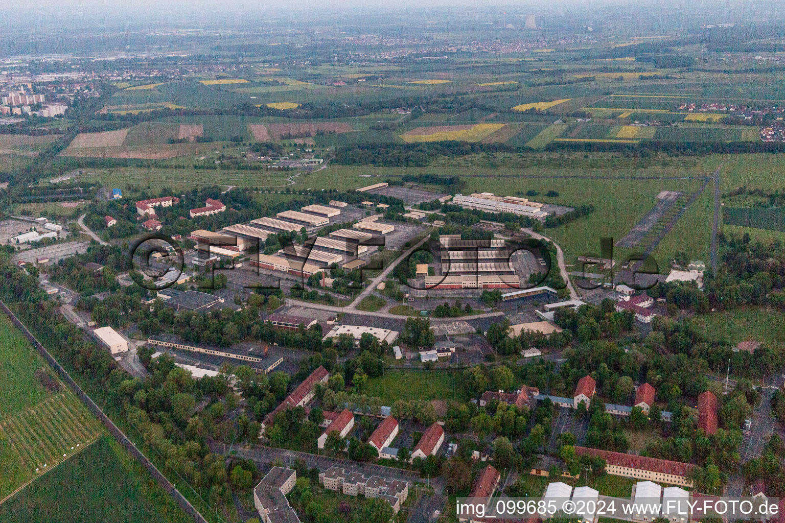 Aerial view of Schweinfurt, Niederwerrn former US airfield/barracks in Geldersheim in the state Bavaria, Germany