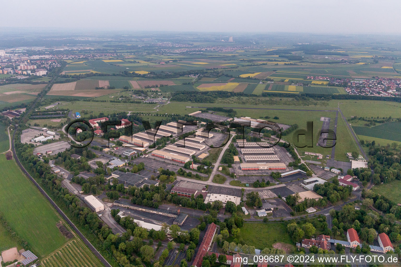 Aerial photograpy of Schweinfurt, Niederwerrn former US airfield/barracks in Geldersheim in the state Bavaria, Germany