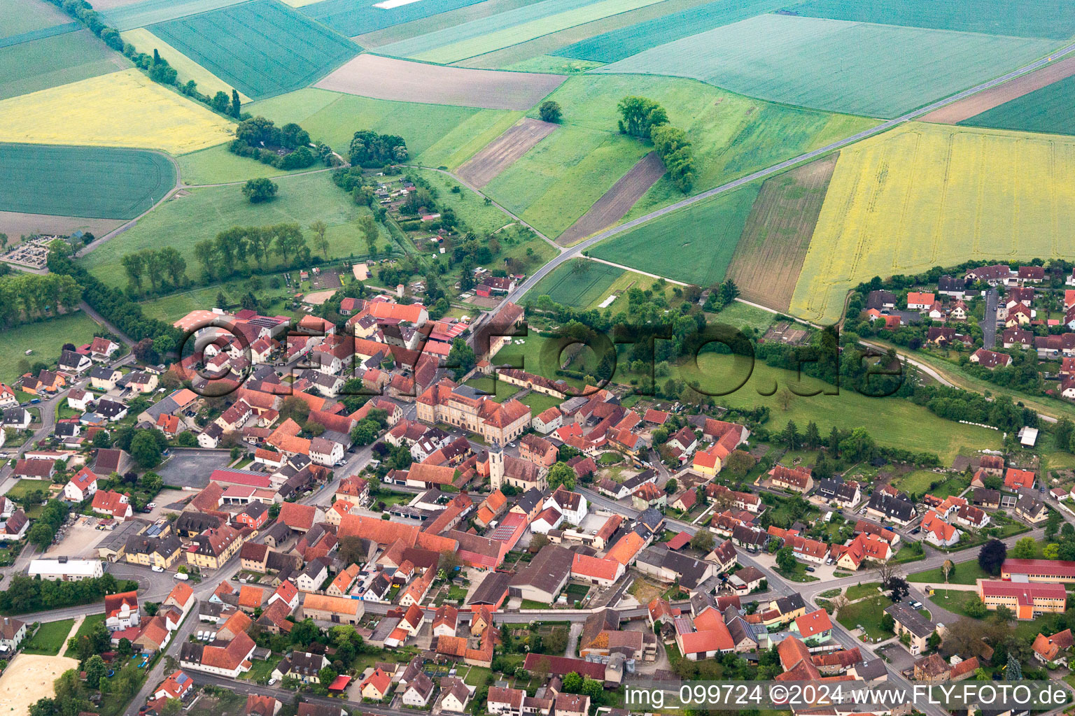 Bird's eye view of Sulzheim in the state Bavaria, Germany