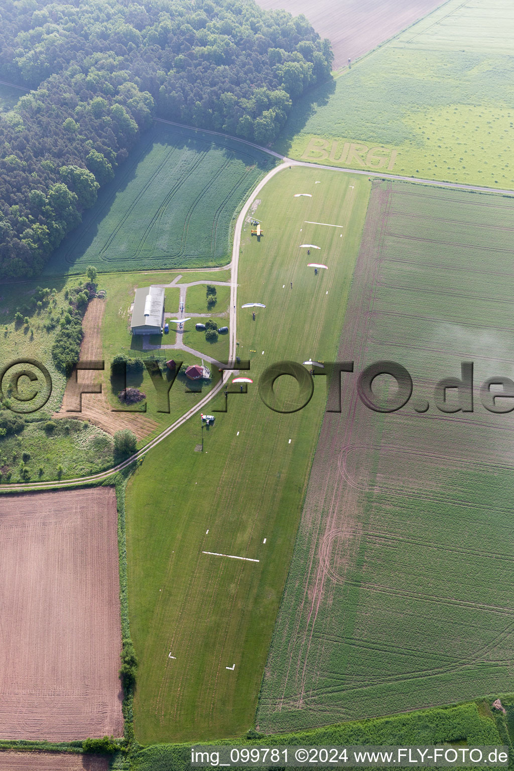 Aerial view of UL-Platz in Burgebrach in the state Bavaria, Germany