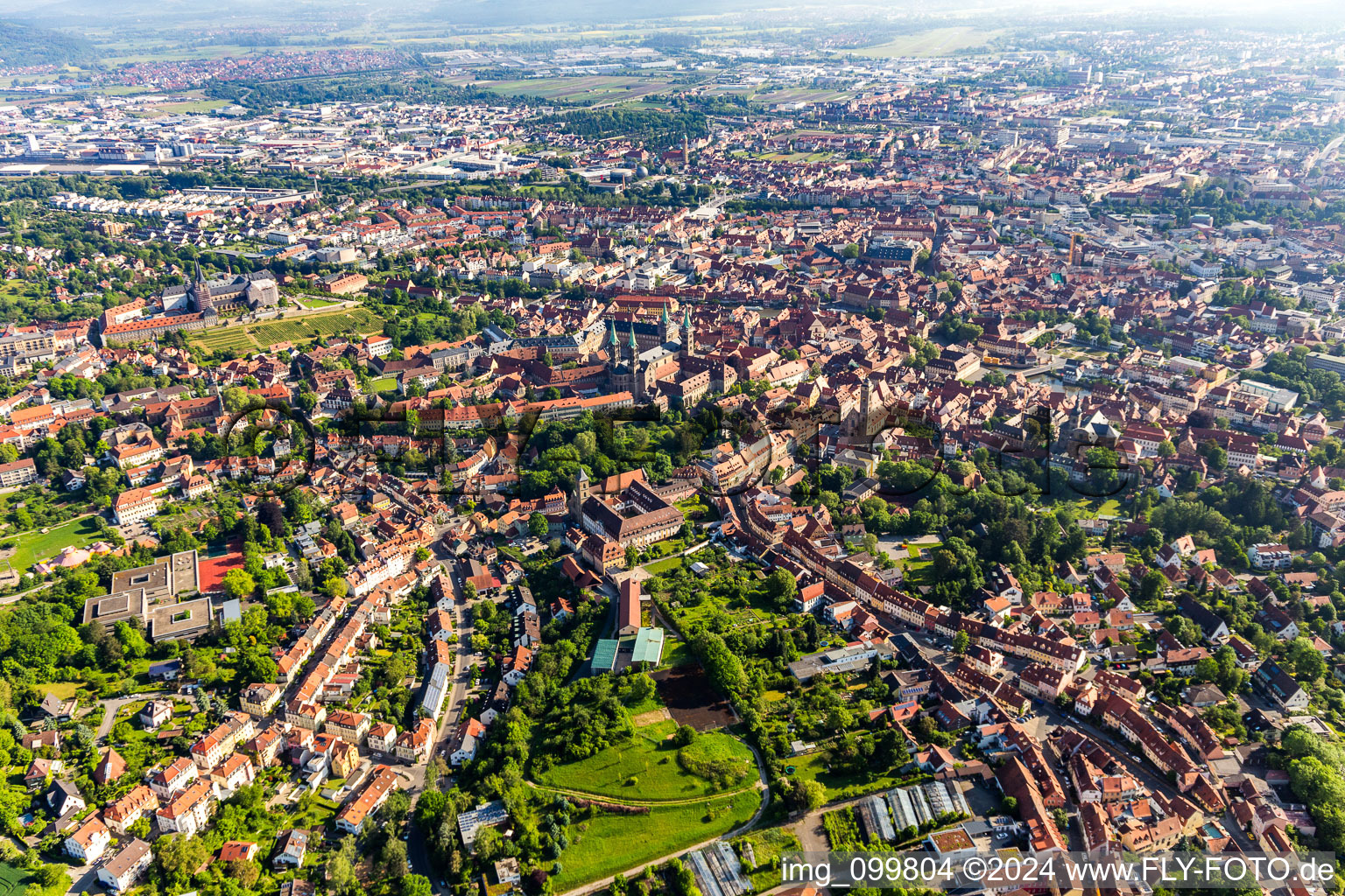 Aerial view of Old Town in Bamberg in the state Bavaria, Germany