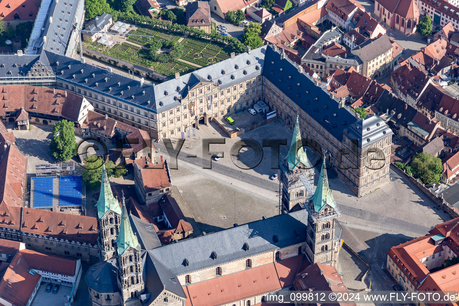 Aerial view of Bamberg Cathedral Square in Bamberg in the state Bavaria, Germany