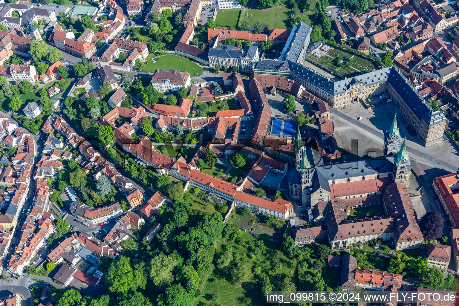 Oblique view of Bamberg Cathedral on Domplatz in Bamberg in the state Bavaria, Germany