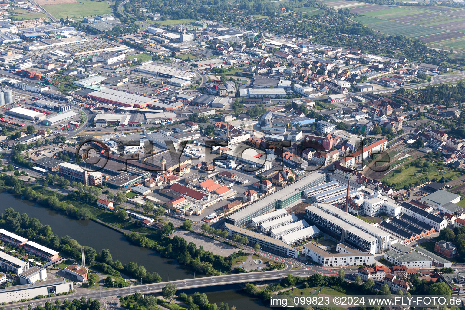 Aerial view of Margaretendamm in Bamberg in the state Bavaria, Germany