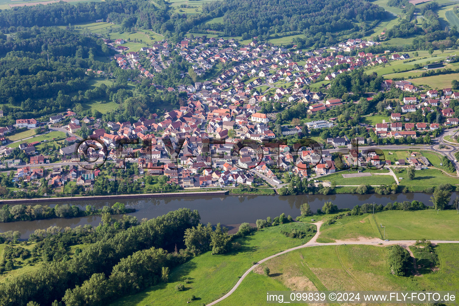 Village on the river bank areas of the Main river in Viereth in the state Bavaria, Germany