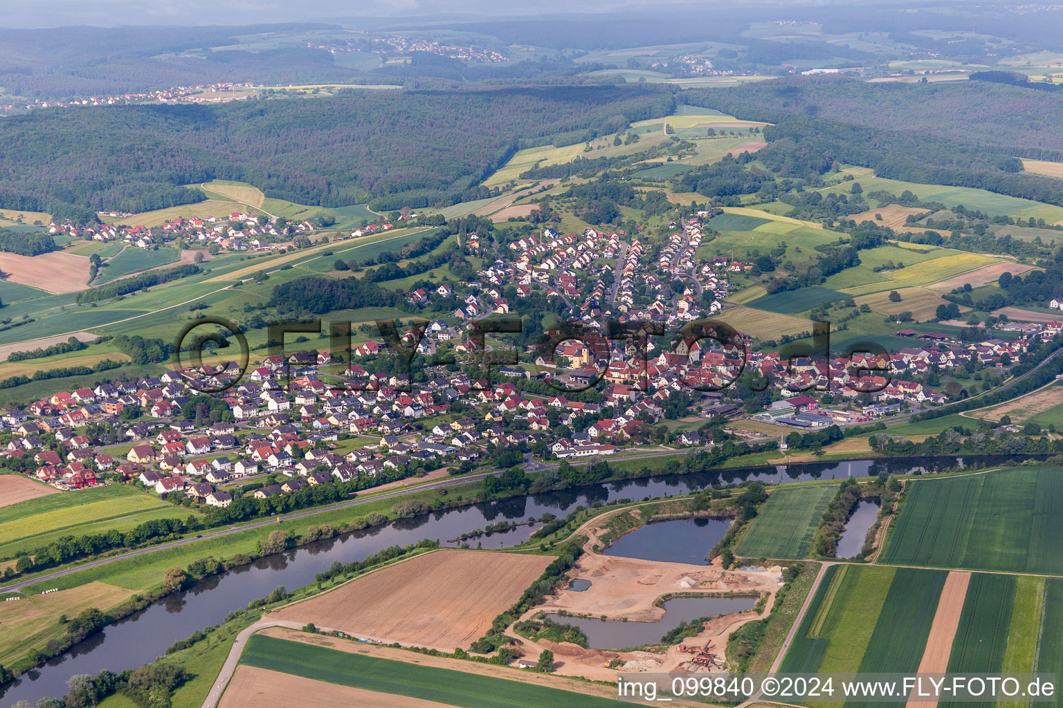 Village on the river bank areas of the Main river in Viereth-Trunstadt in the state Bavaria, Germany