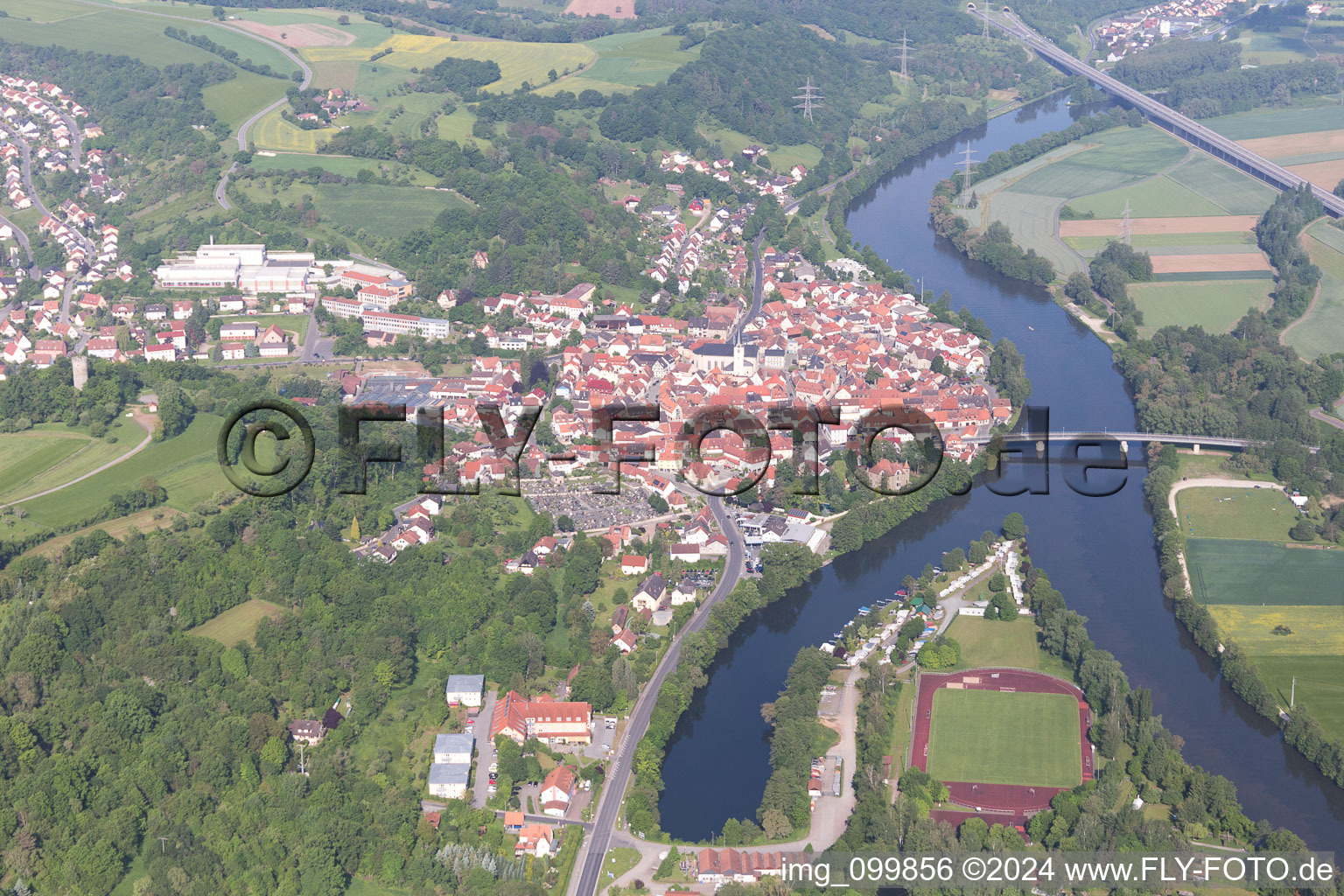 Drone recording of Eltmann in the state Bavaria, Germany