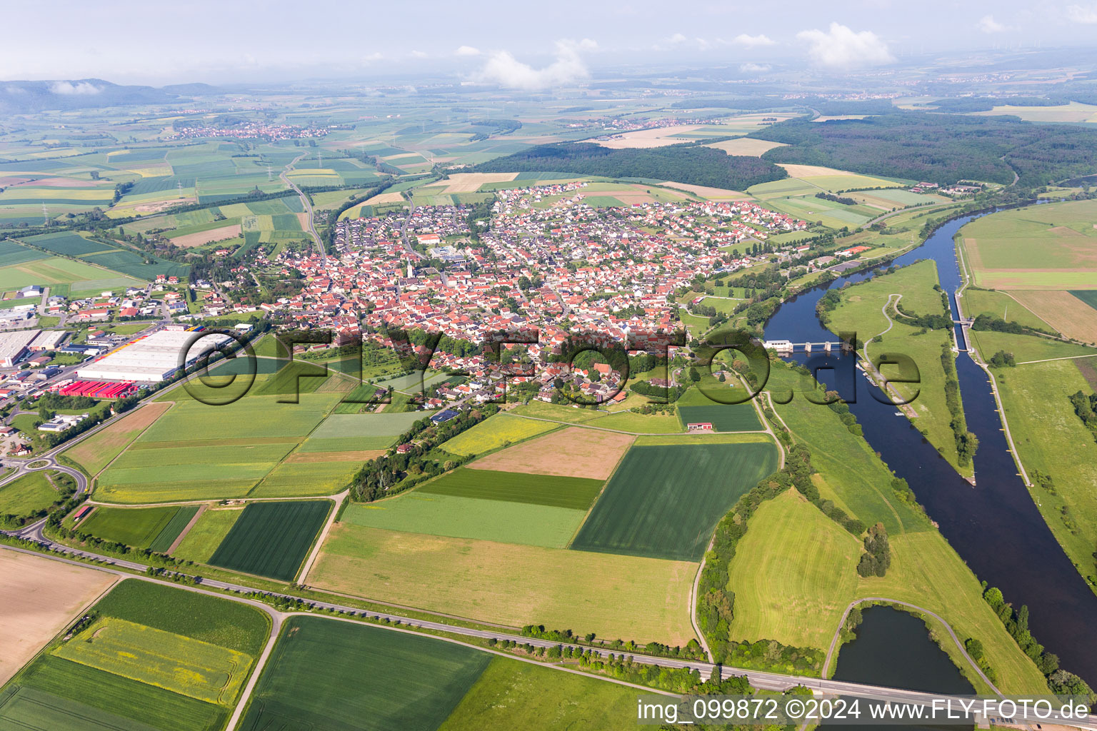 Village on the river bank areas of the Main river in Knetzgau in the state Bavaria, Germany