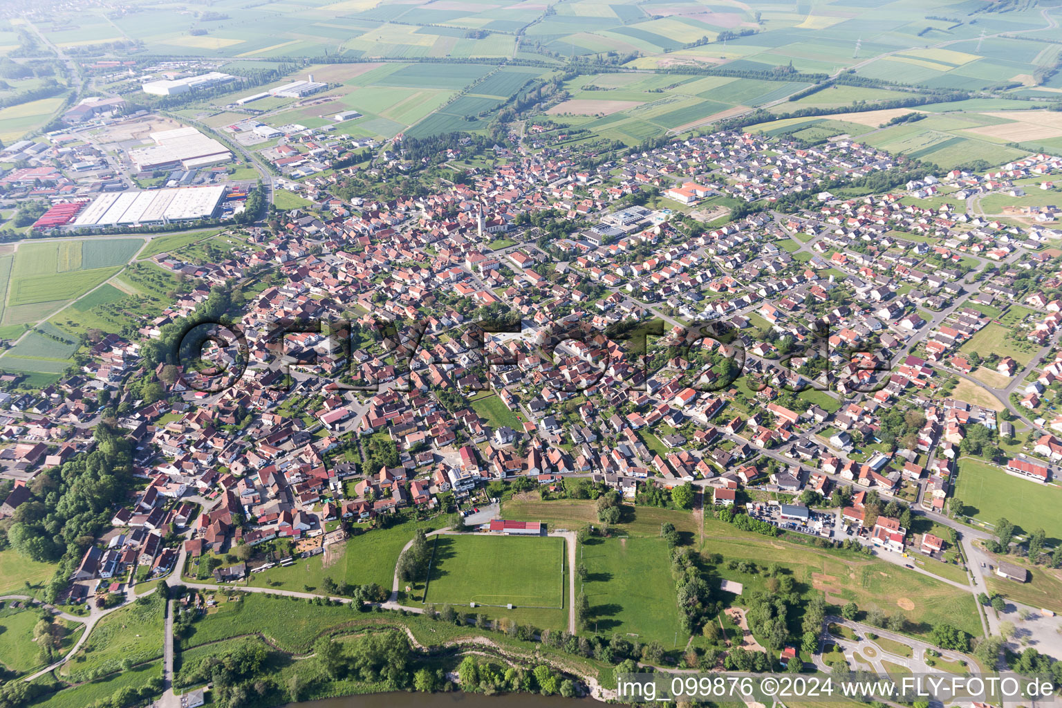 Aerial view of Augsfeld in the state Bavaria, Germany