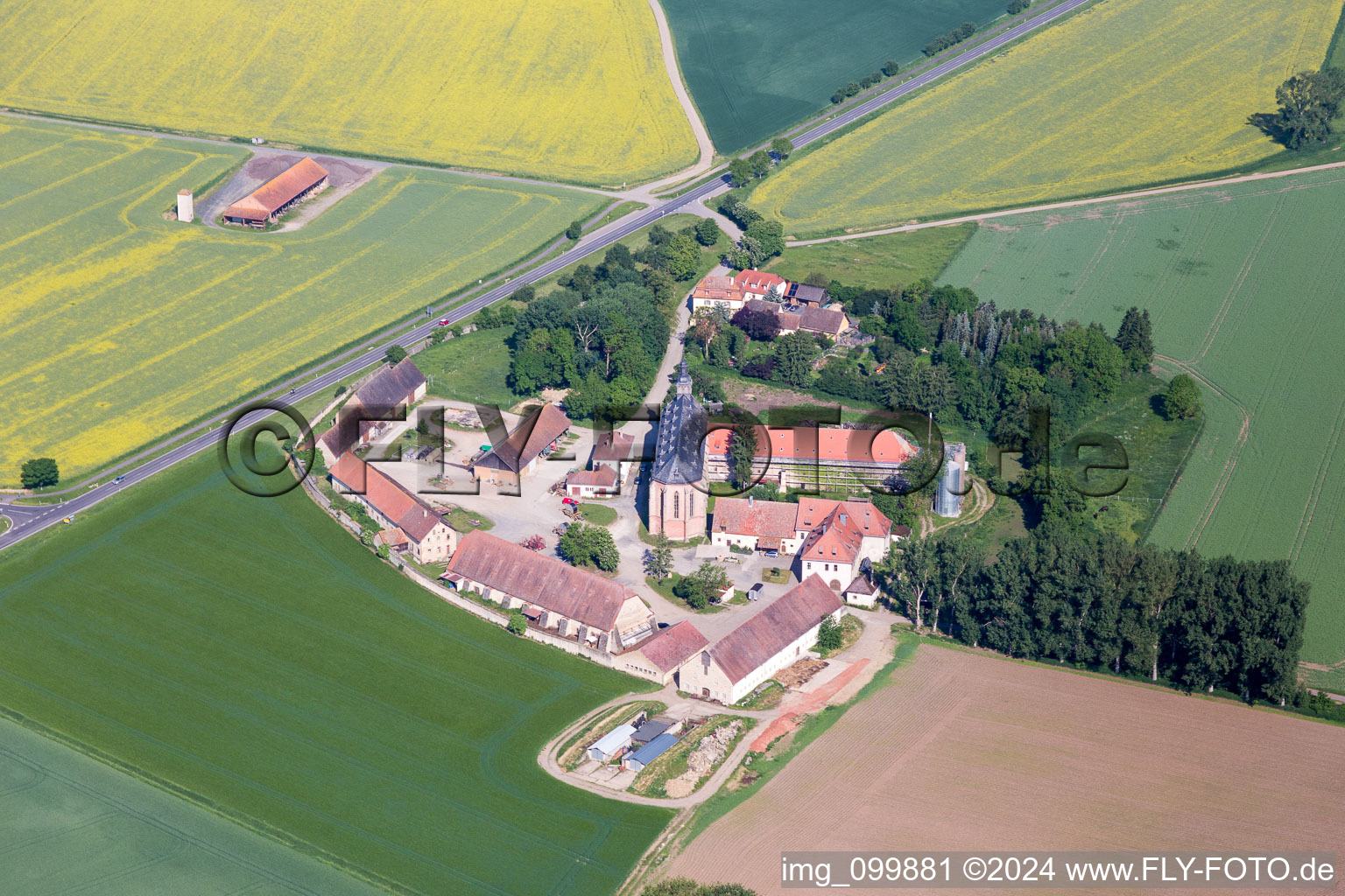 Buildings and parks at the mansion of the farmhouse mariaburghausen in Hassfurt in the state Bavaria, Germany