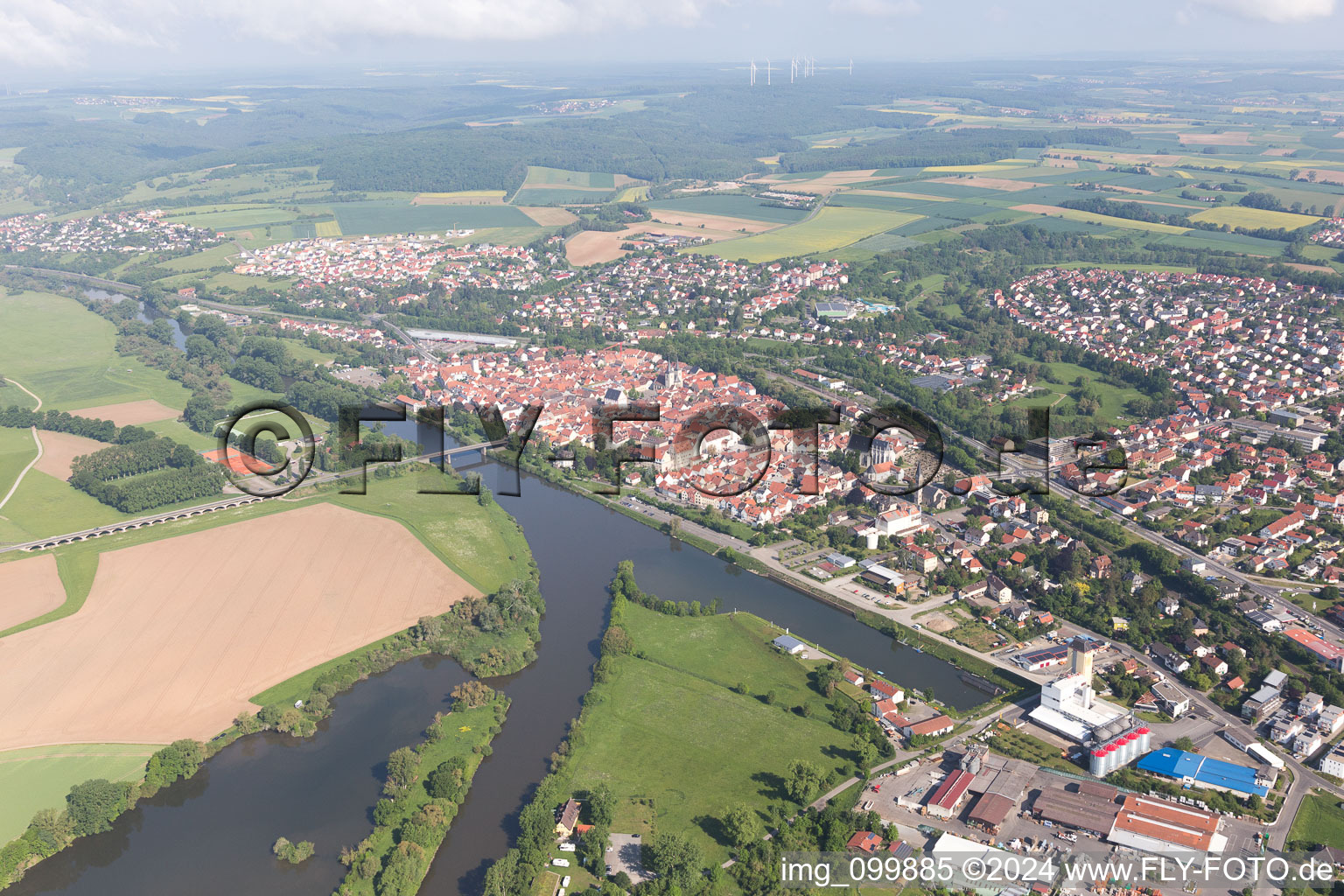 Aerial view of Haßfurt in the state Bavaria, Germany