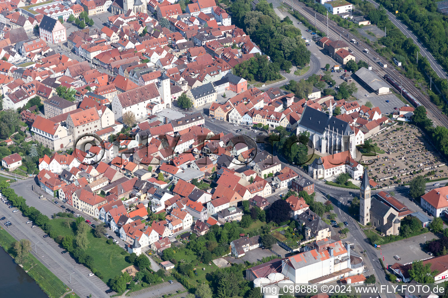 Haßfurt in the state Bavaria, Germany from above