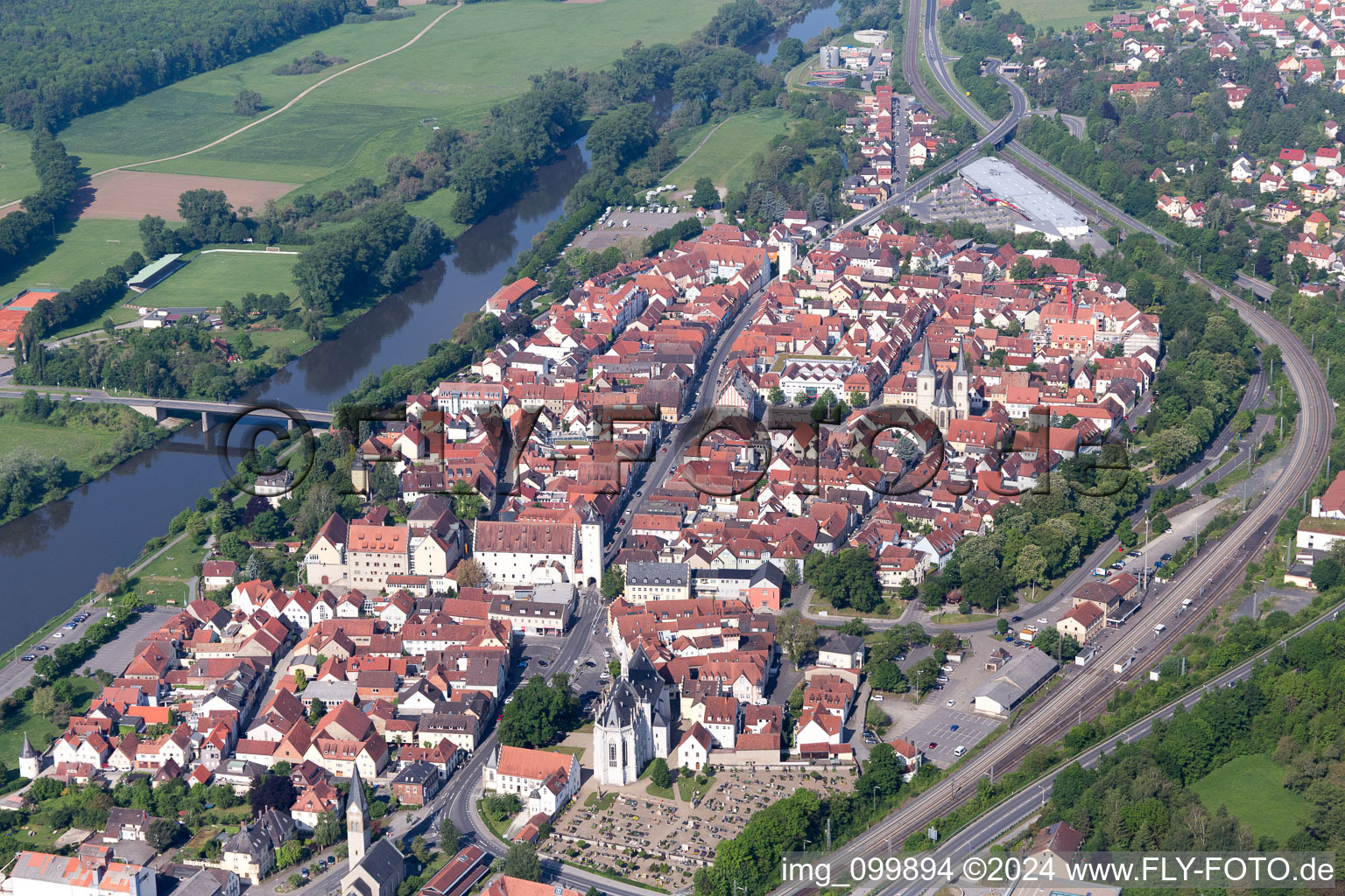 Drone recording of Haßfurt in the state Bavaria, Germany