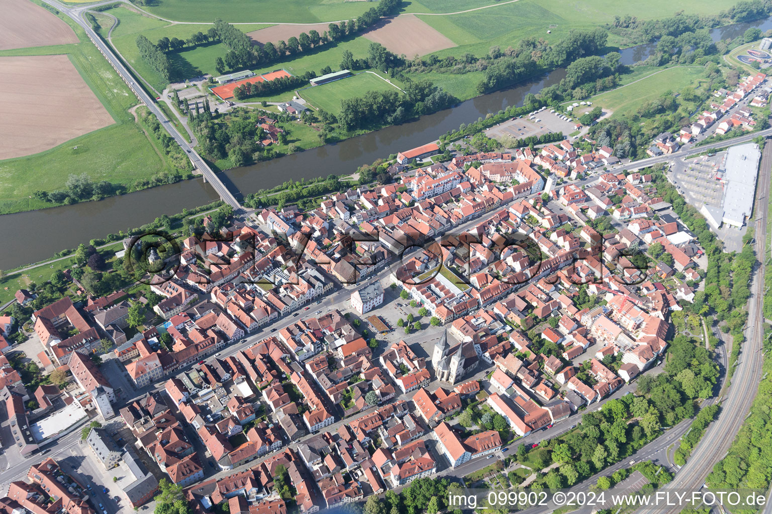 Aerial view of Haßfurt in the state Bavaria, Germany