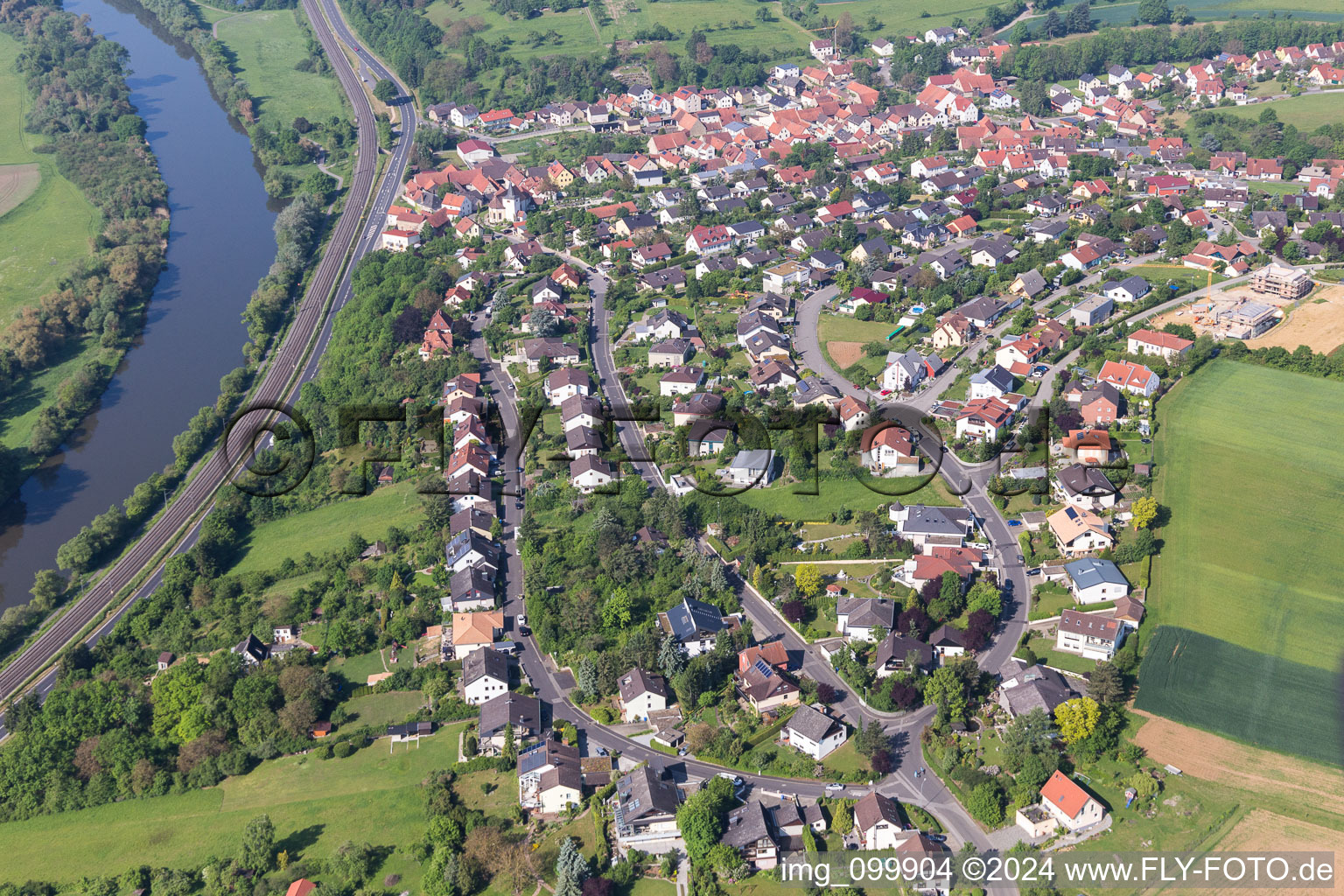 Village on the river bank areas of the Main river in Wuelflingen in the state Bavaria, Germany