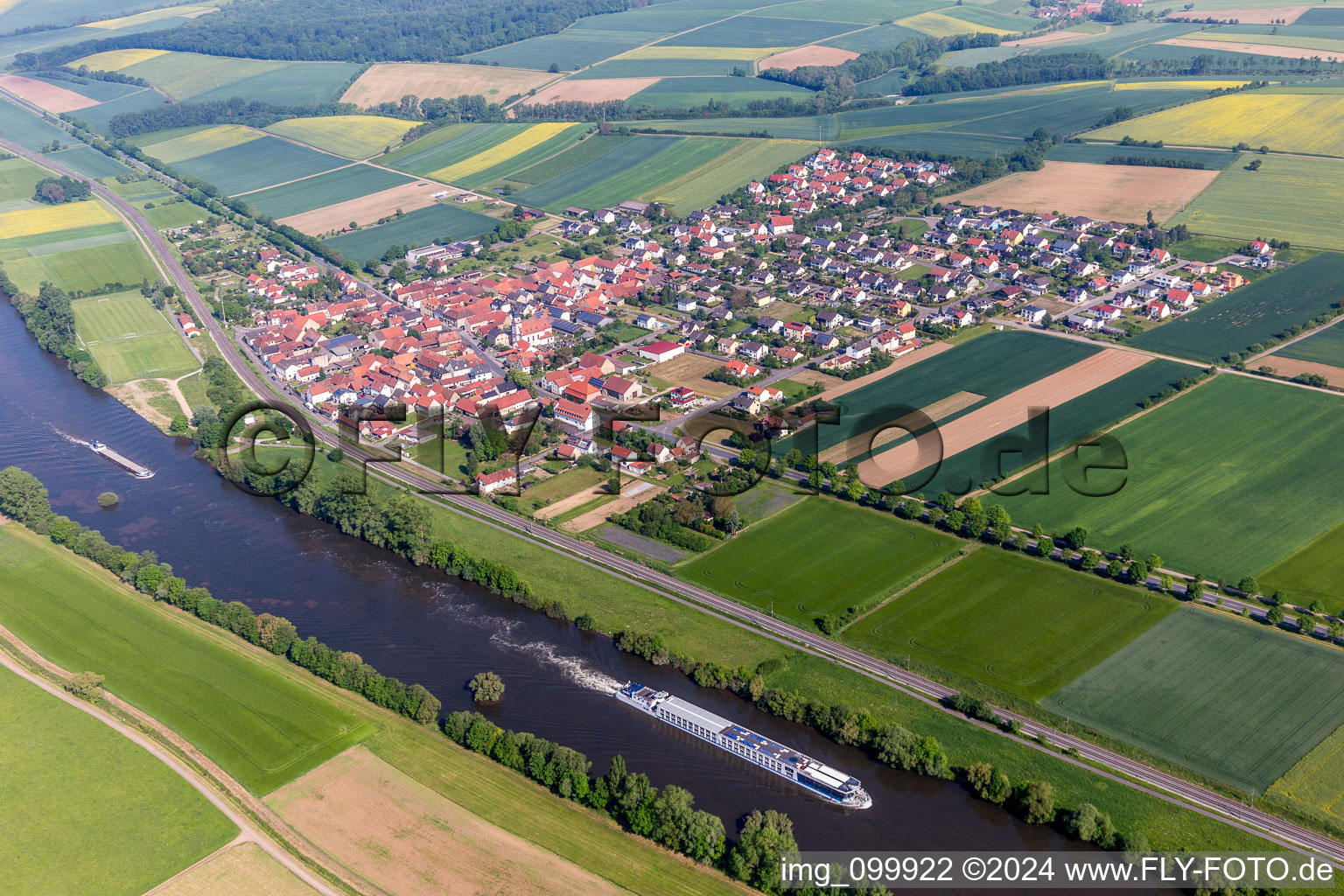 Village on the river bank areas of the Main river in Untertheres in the state Bavaria, Germany