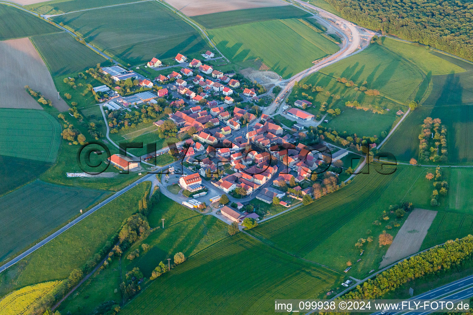 Aerial view of District Rütschenhausen in Wasserlosen in the state Bavaria, Germany