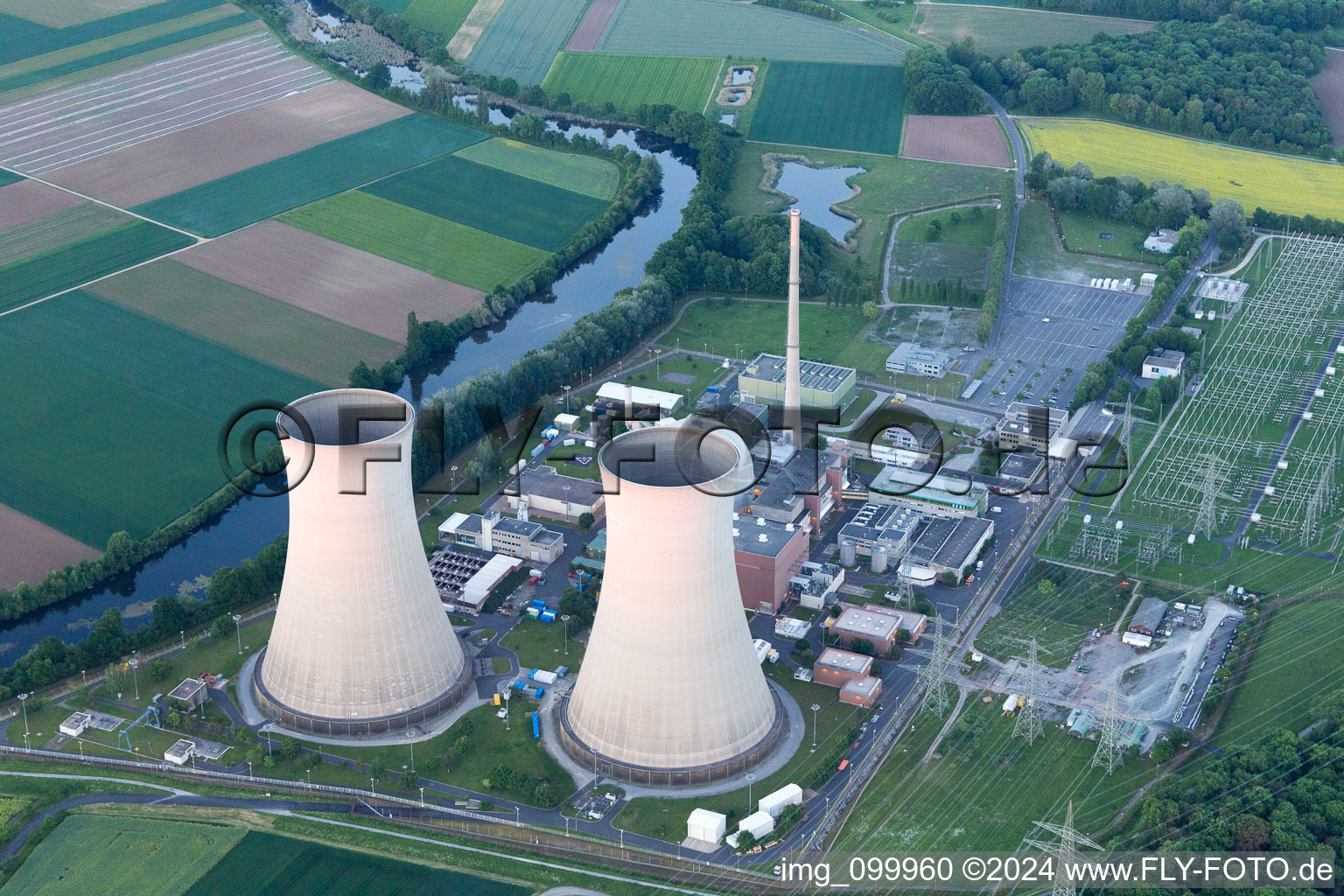 Bird's eye view of KKG in Grafenrheinfeld in the state Bavaria, Germany