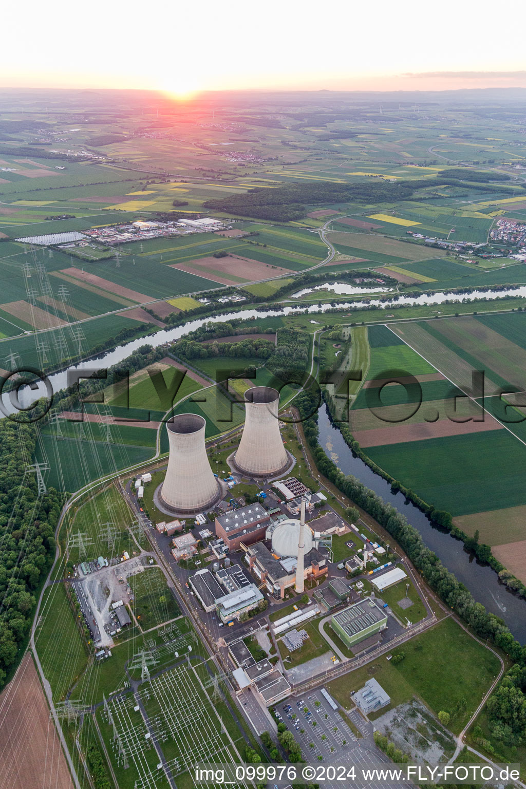 Bird's eye view of KKG in Grafenrheinfeld in the state Bavaria, Germany