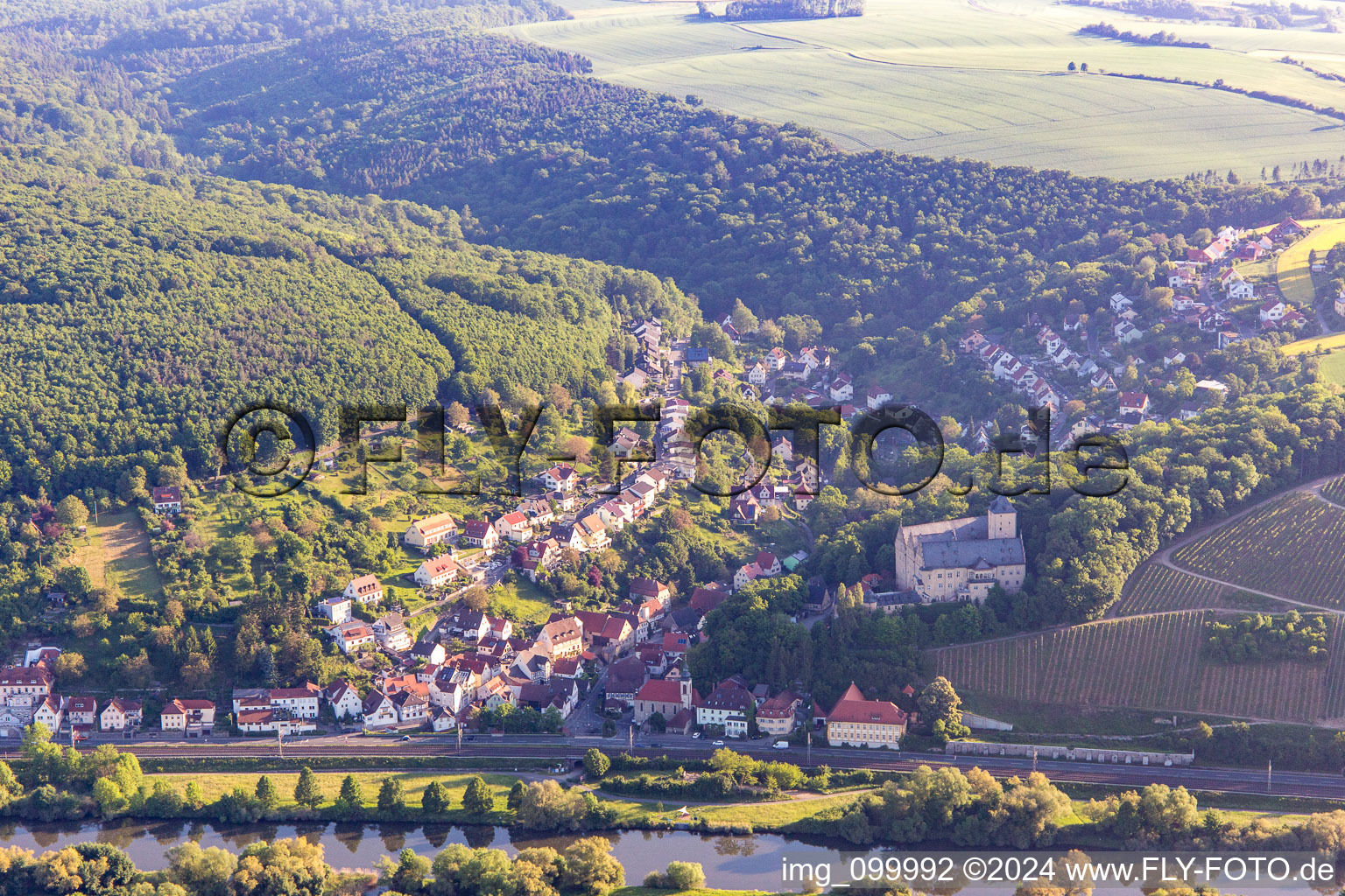 Aerial view of Hennebergstr in the district Mainberg in Schonungen in the state Bavaria, Germany