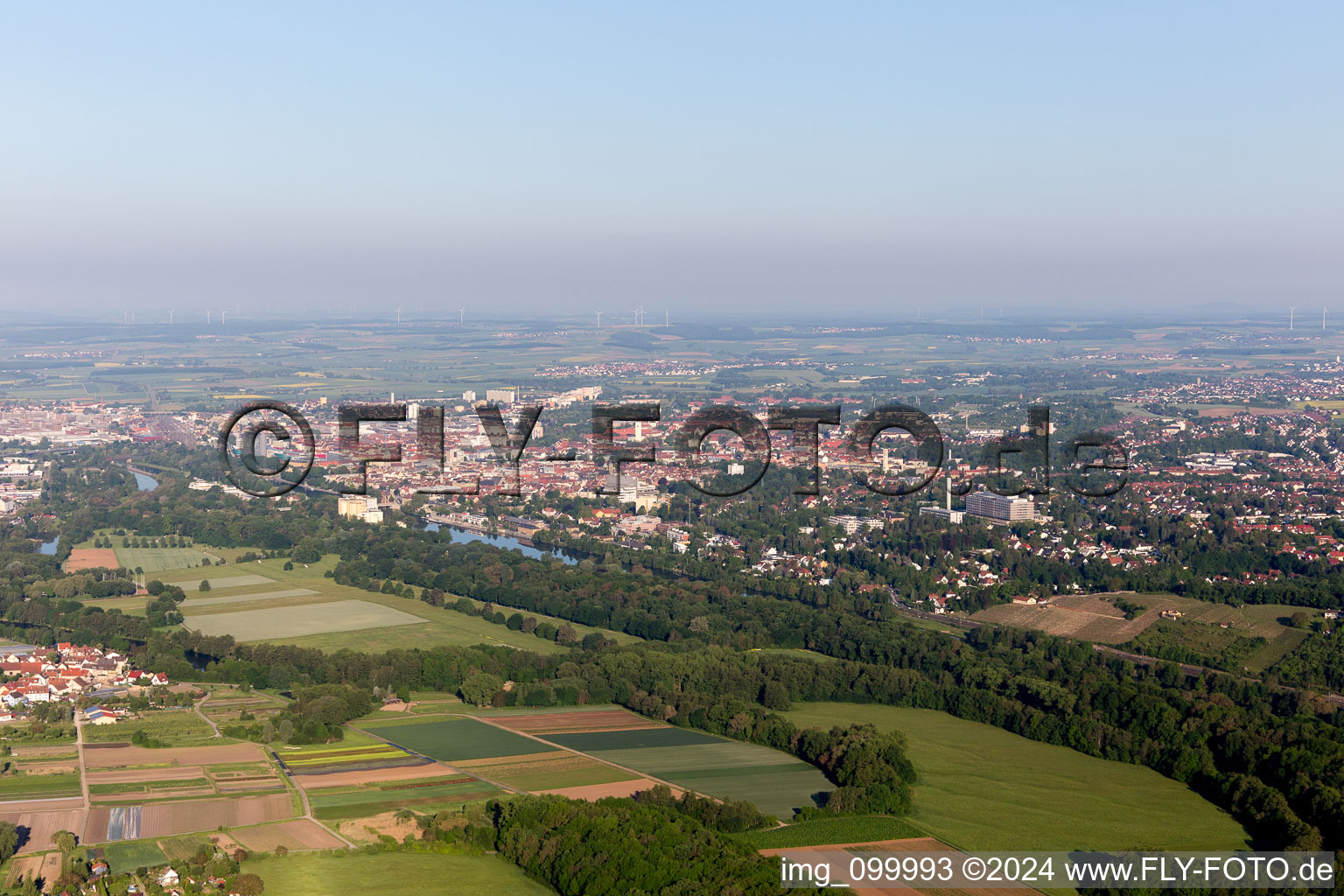 Schweinfurt in the state Bavaria, Germany from above