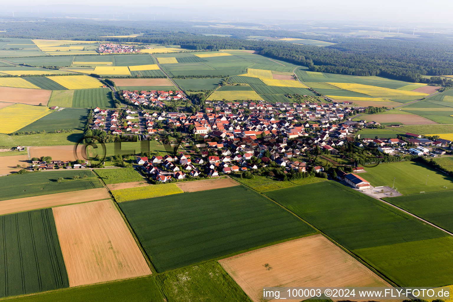 Aerial view of From the southeast in the district Hesselbach in Üchtelhausen in the state Bavaria, Germany