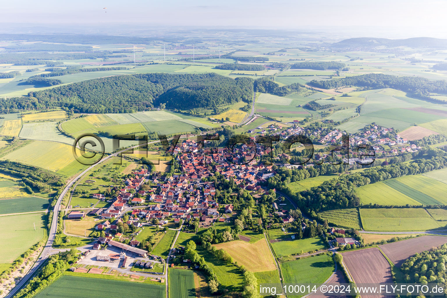 Town View of the streets and houses of the residential areas in the district Oberlauringen in Stadtlauringen in the state Bavaria, Germany