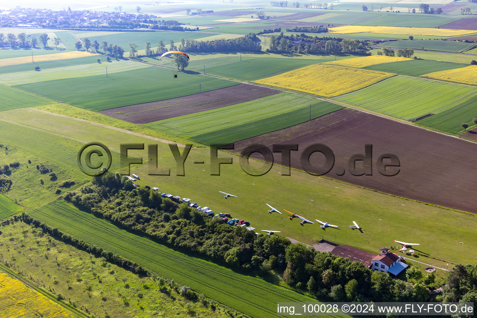 Aerial view of Aero Club Bad Koenigshofen in the district Merkershausen in Bad Königshofen im Grabfeld in the state Bavaria, Germany