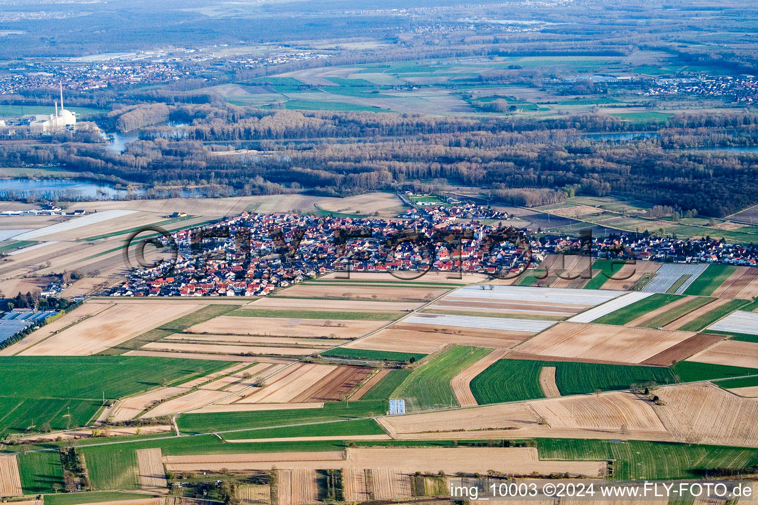 District Mechtersheim in Römerberg in the state Rhineland-Palatinate, Germany seen from above