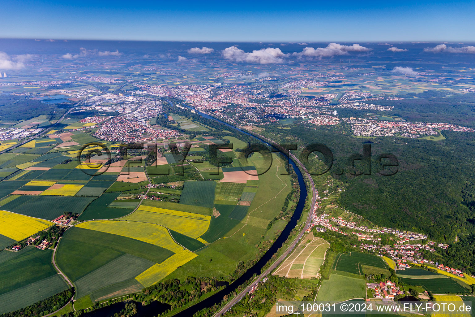 City view on the river bank of the Main river in Schweinfurt in the state Bavaria, Germany