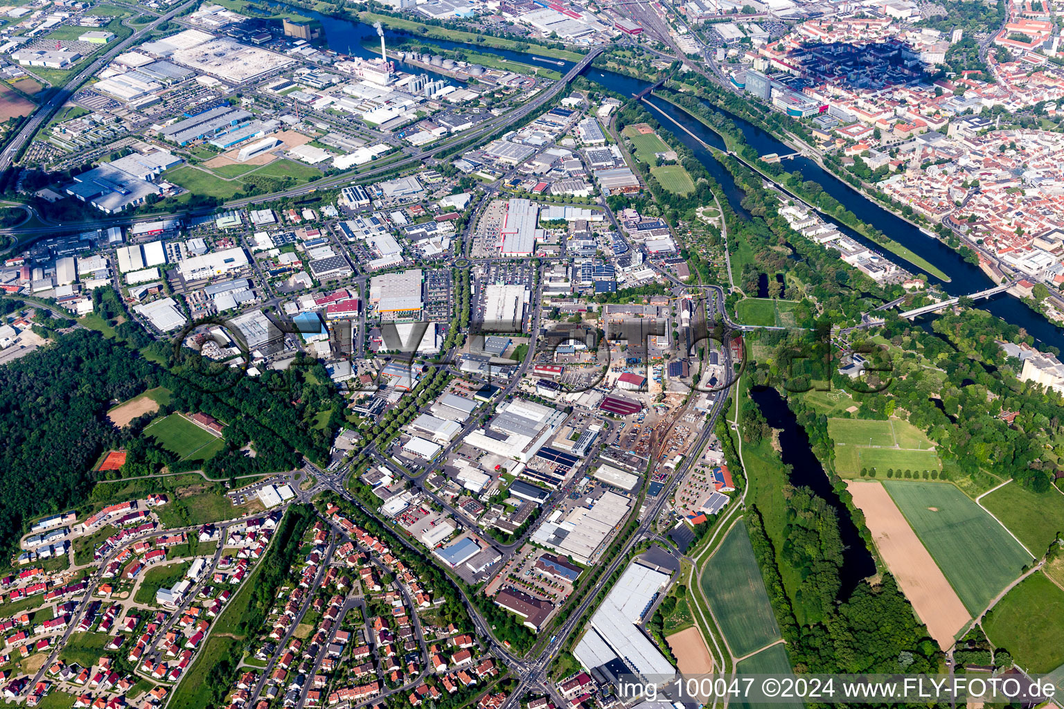 Industrial estate and company settlement Sennfeld West near the river Main in Sennfeld in the state Bavaria, Germany