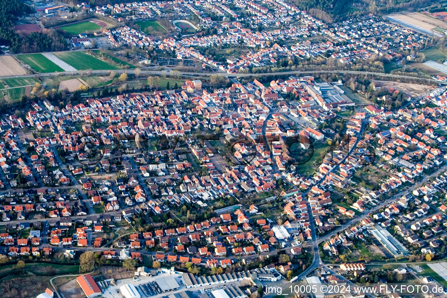 Town View of the streets and houses of the residential areas in Dudenhofen in the state Rhineland-Palatinate