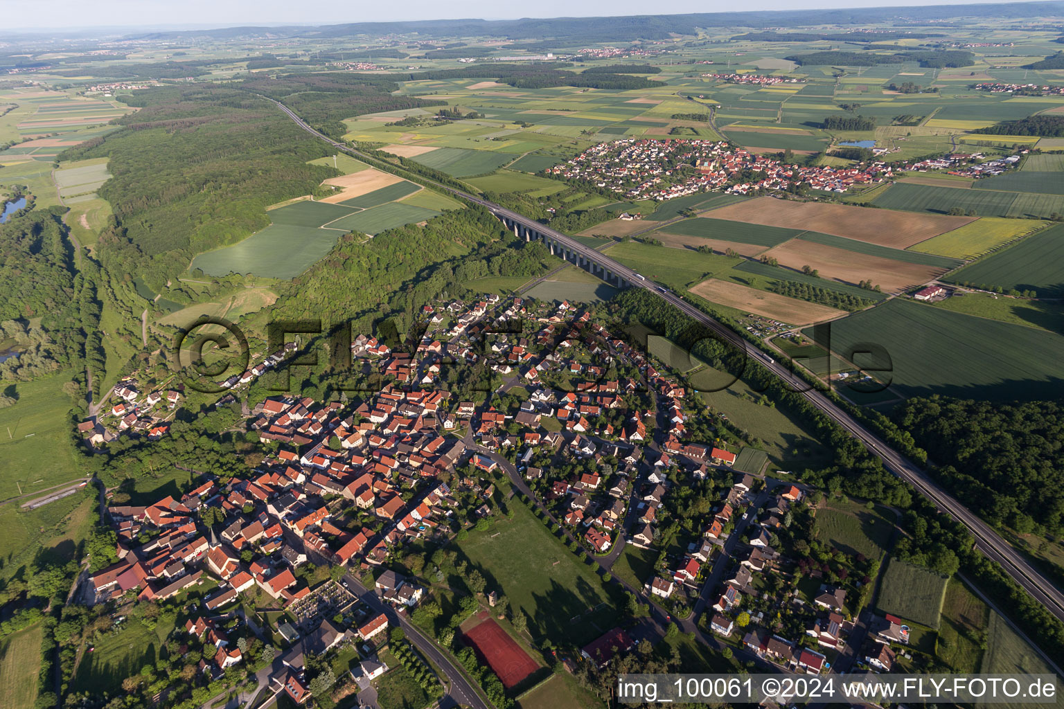 Aerial view of Between Main and A70 in the district Untereuerheim in Grettstadt in the state Bavaria, Germany