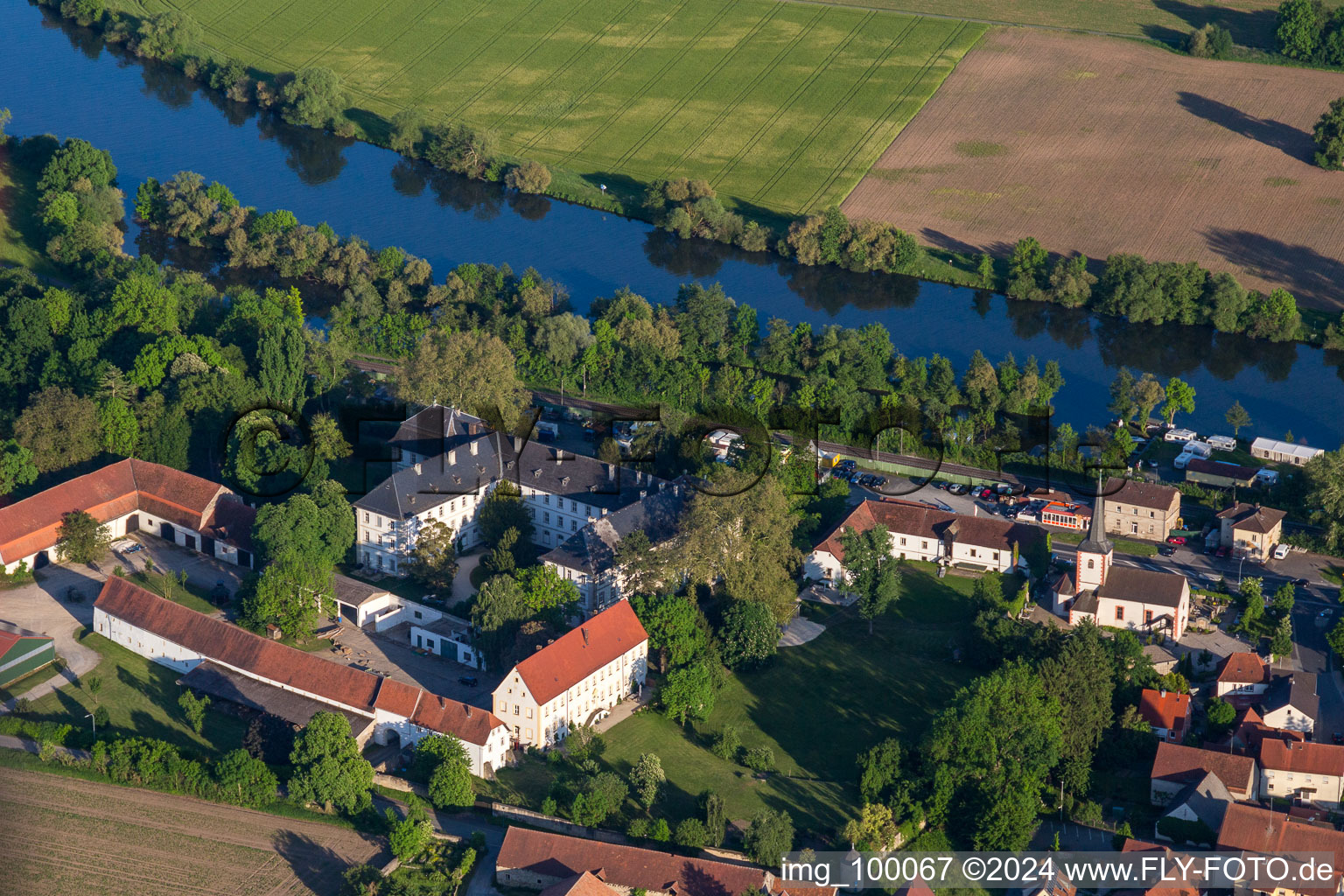 Aerial view of Castle (former abbey) Theres in the district Obertheres in Theres in the state Bavaria, Germany