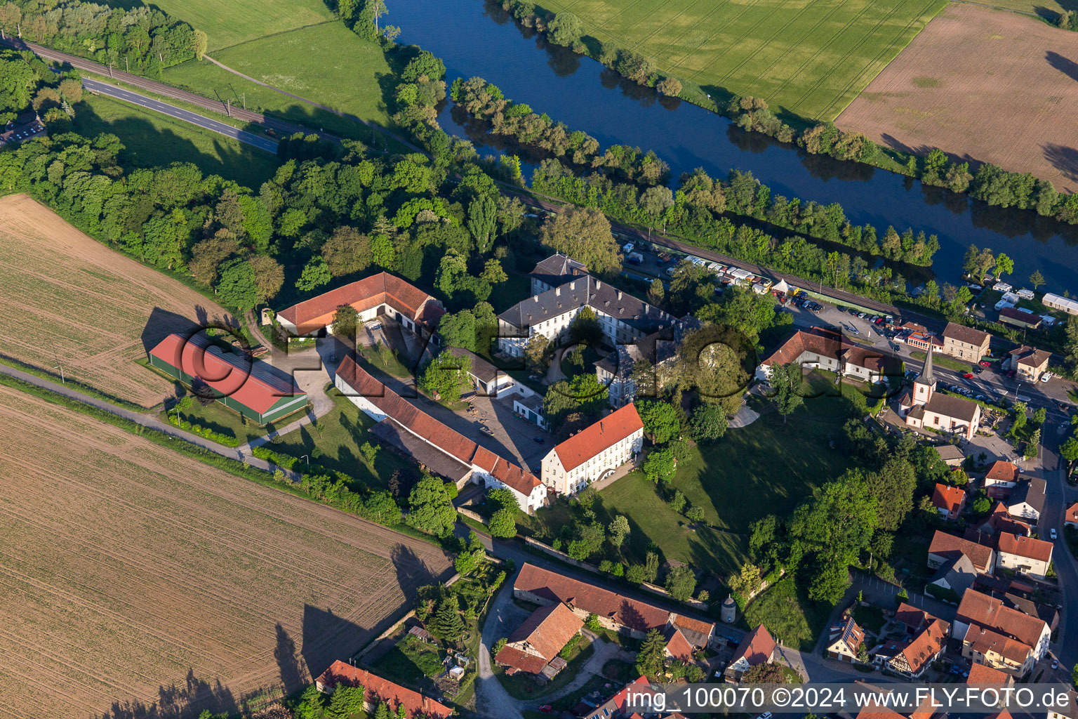 Aerial photograpy of Castle (former abbey) Theres in the district Obertheres in Theres in the state Bavaria, Germany