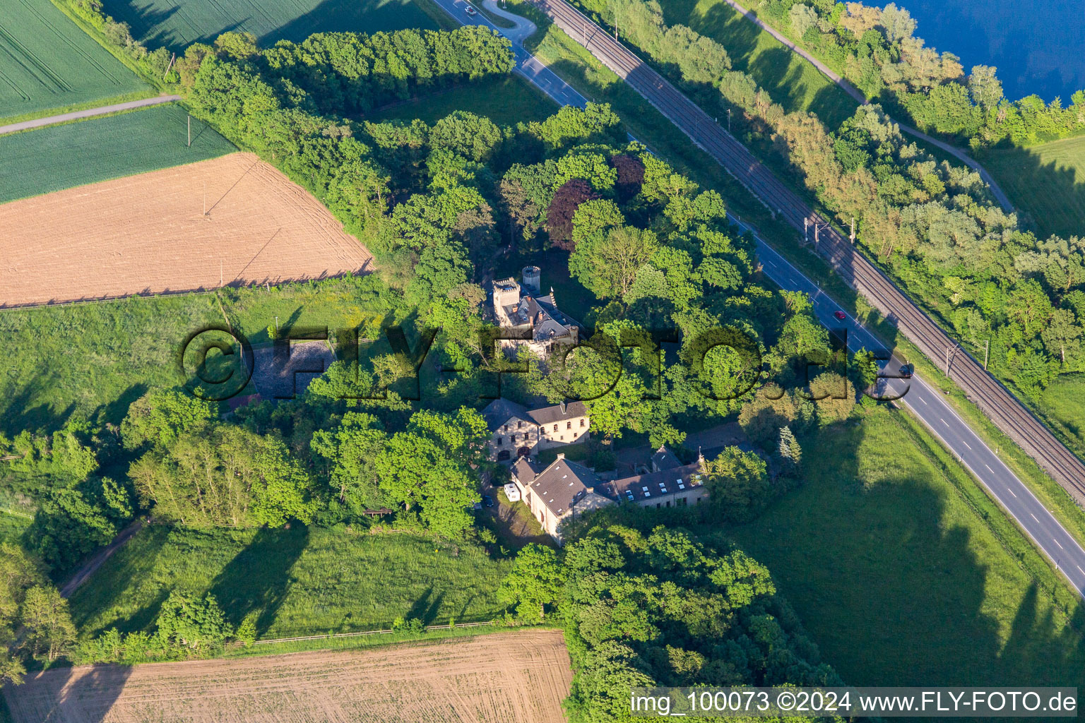 Aerial view of Ditfurth Castle in the district Obertheres in Theres in the state Bavaria, Germany